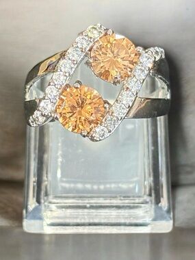 Elegant Double Stone Orange Crystal Ring - Women's Fashion Jewelry